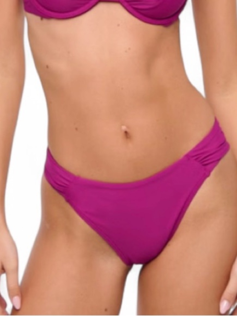 🆕🫎 Abercrombie Ruched Mid-Rise Bikini Bottoms Magenta Medium NWT